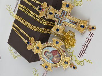 Архиерейский набор изготовлен из бронзы, в позолоте украшен драгоценными камнями цирконий. SA486 EK486 фото