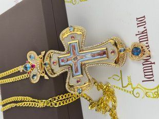 Крест изготовлен из бронзы в позолоте, украшенный драгоценными камнями цирконий. SA641 фото