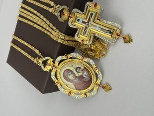 Архієрейській набір виготовлений з срібла 925 проби в позолоті оздоблений дорогоцінним камінням цирконій SA544 EK544 фото