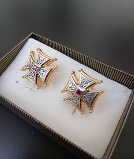 Запонки из серебра 925 пробы в позолоте SA107 фото