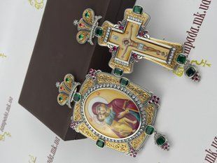 Архієрейський набір виготовлений з срібла 925 проби в позолоті, оздоблений дорогоцінним камінням цироній  SA617 EK617 фото