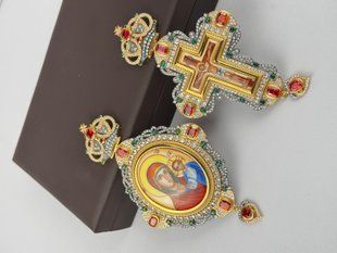 Арїієрейський набір виготовлений з  срібла 925 проби, в позолоті оздоблений дорогоцінним камінням цирконій SA683 EK683 фото