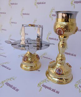 Евхаристический набор в позолоте с иконами 300мл 1306 фото