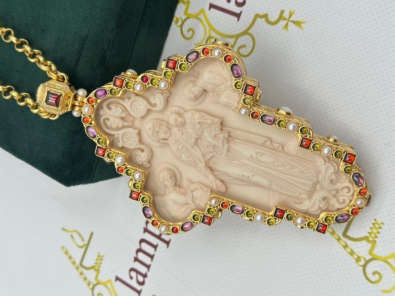 Хрест виготовлений з бронзи в позолоті вставка мрамор МК-20 фото